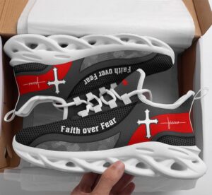 Jesus Faith Over Fear Running Sneakers: Christian Grey Max Soul Shoes for Men and Women