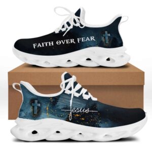 Faith Over Fear Running Shoes - Christian White Black Sneakers for Men and Women