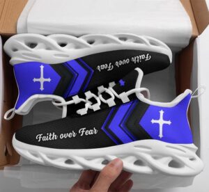Christian Faith Over Fear Running Sneakers - Blue Black Max Soul Shoes for Men & Women