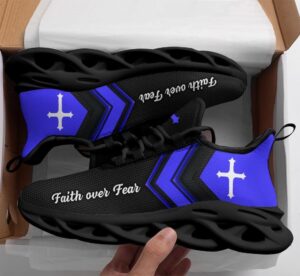 Christian Faith Over Fear Running Sneakers - Blue Black Max Soul Shoes for Men & Women 1