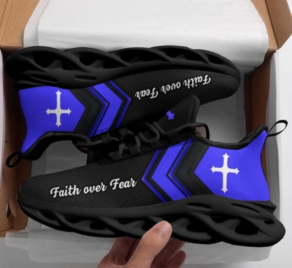 Christian Faith Over Fear Running Sneakers – Blue Black Max Soul Shoes for Men & Women