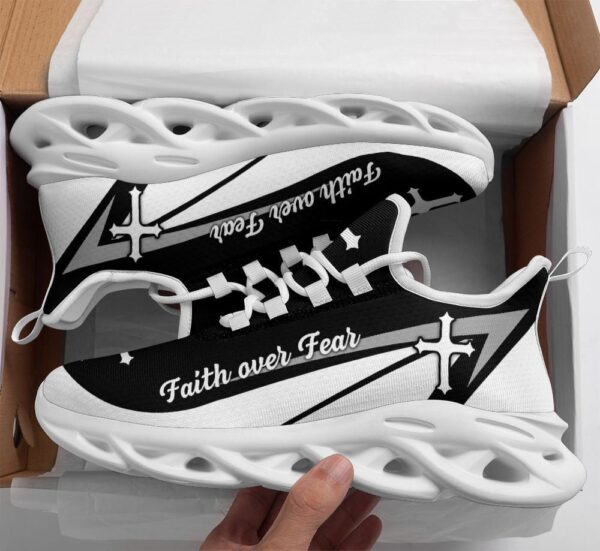 Faith Over Fear: Christian Running Shoes for Men and Women – Black & White Jesus Fashion Sneakers