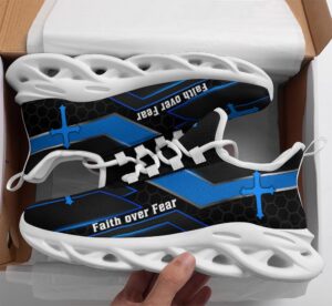 Faith Over Fear Jesus Running Shoes for Men and Women - Black Blue Max Soul Shoes