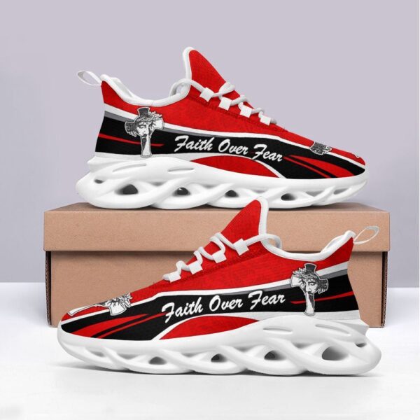 Jesus Faith Over Fear Running Shoes – Black Red Max Soul Sneakers for Men & Women