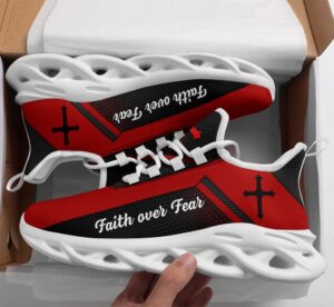 Faith Over Fear: Christian Red Running Sneakers for Men and Women