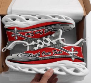 Faith Over Fear: Christian Red & Black Running Shoes for Men and Women