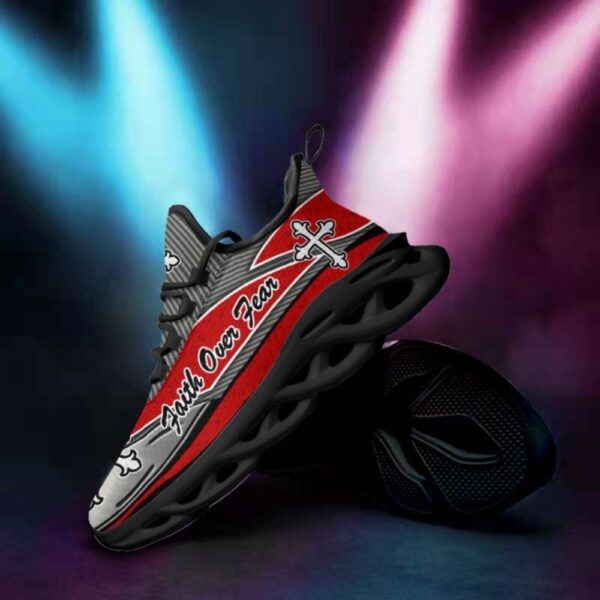 Faith Over Fear: Christian Red & Black Running Shoes for Men and Women