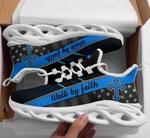Jesus Blue Walk By Faith Running Sneakers - Christian Best Fashion Shoes for Men and Women
