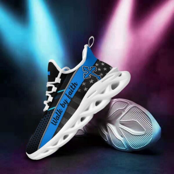 Jesus Blue Walk By Faith Running Sneakers – Christian Best Fashion Shoes for Men and Women