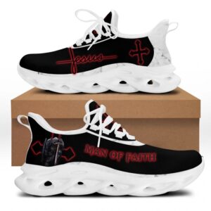 Jesus Men Of Faith Running Sneakers: Red Black Max Soul Shoes for Men and Women - Christian Fashion Shoes