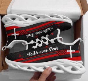 Jesus Red Black Faith Over Fear Running Sneakers - Best Christian Fashion Shoes for Men and Women