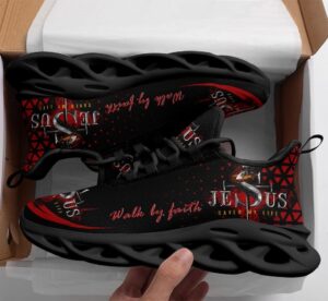 Jesus Walk By Faith Running Shoes: Red Christ Sneakers for Men & Women 1