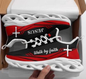 Jesus Walk By Faith Red Running Shoes - Christian Best Max Soul Shoes for Men and Women Jesus Fashion Shoes