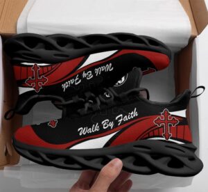 Jesus Walk By Faith Red and Black Running Sneakers - Best Christian Fashion Shoes for Men and Women 3