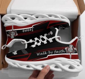 Jesus Walk By Faith Red Black Running Shoes - Max Soul Shoes for Men and Women
