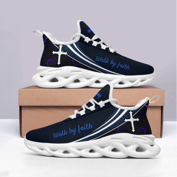 Jesus Walk By Faith Running Shoes: Men & Women s Christian Blue Sneakers