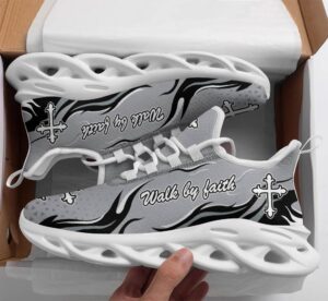 Jesus Walk By Faith Running Sneakers: Christian Silver Max Soul Shoes for Men and Women