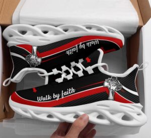 Jesus Walk By Faith Red Art Running Sneakers for Men and Women - Christian Best Fashion Shoes