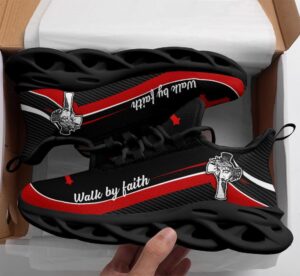 Jesus Walk By Faith Red Art Running Sneakers for Men and Women - Christian Best Fashion Shoes 1