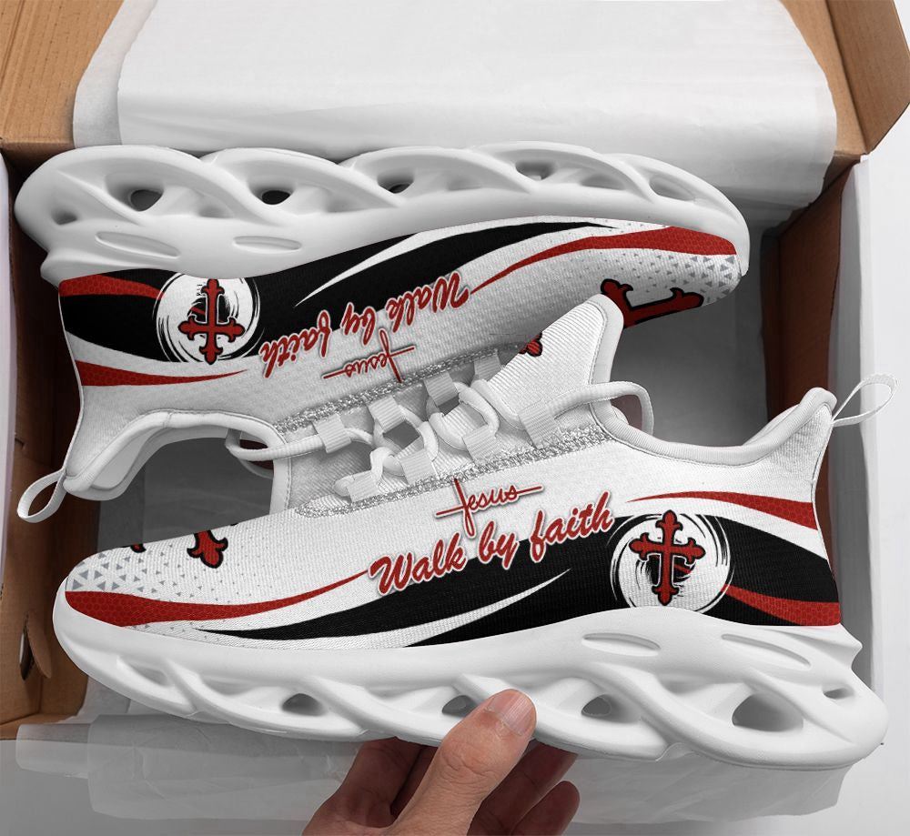 Jesus Walk By Faith Running Sneakers – White Max Soul Shoes for Men and Women Jesus Walk By Faith Running Sneakers – White Max Soul Shoes for Men and Women