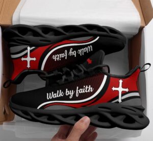Jesus Walk By Faith Red Black Running Shoes for Men and Women - Christian Fashion Sneakers 1
