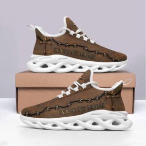 Jesus Walk By Faith Brown Running Sneakers - Christian Max Soul Shoes for Men and Women