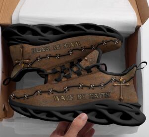 Jesus Walk By Faith Brown Running Sneakers - Christian Max Soul Shoes for Men and Women 1