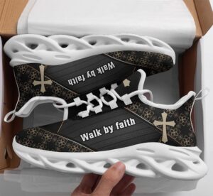 Jesus Walk By Faith Running Sneakers - Christian Best Black Art Shoes for Men and Women