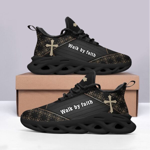 Jesus Walk By Faith Running Sneakers – Christian Best Black Art Shoes for Men and Women