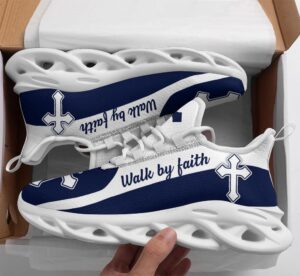 Jesus Walk By Faith Blue Running Christ Sneakers - Best Christian Fashion Shoes for Men and Women