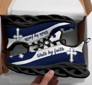 Jesus Walk By Faith Blue Running Christ Sneakers - Best Christian Fashion Shoes for Men and Women 3