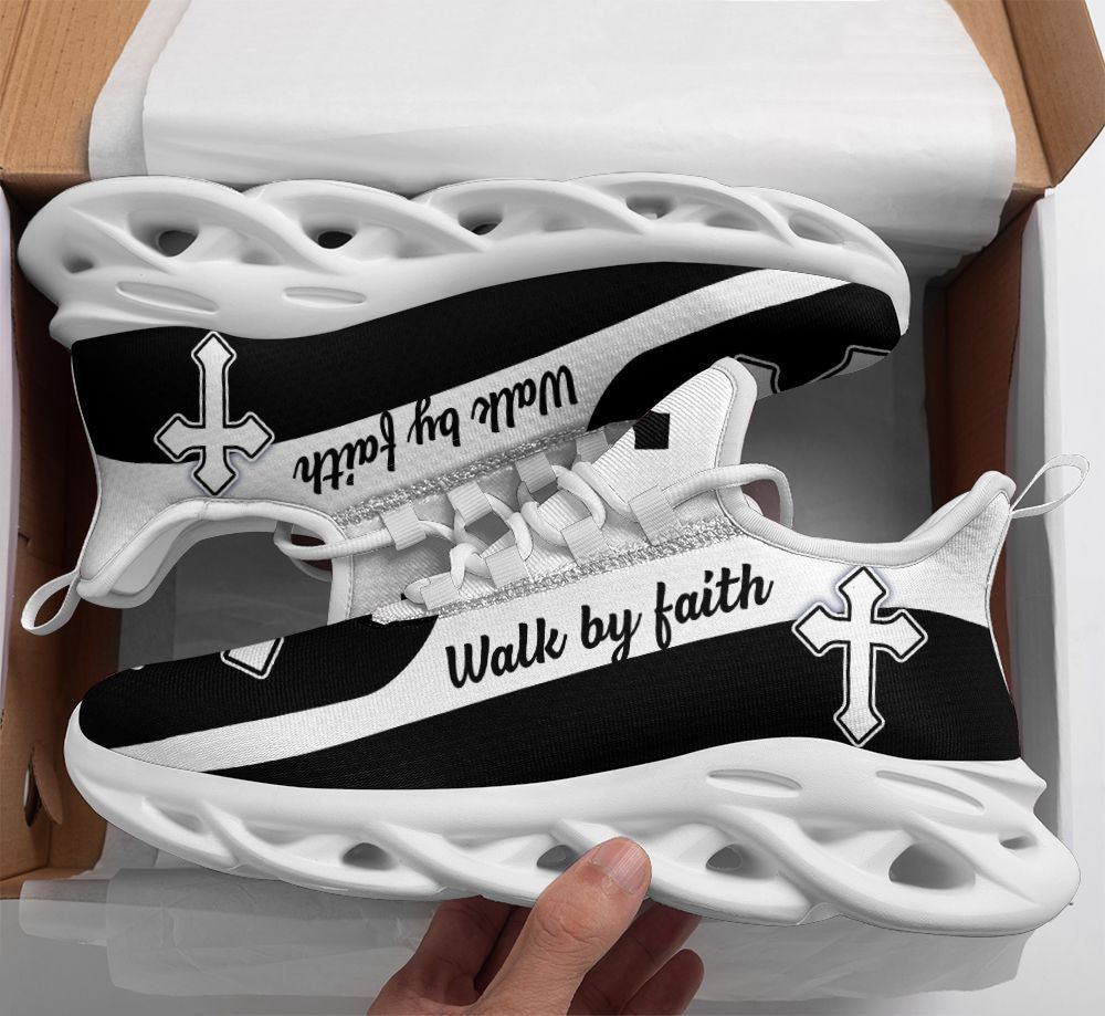 Jesus Walk By Faith Running Sneakers – Black White Art Max Soul Shoes for Men and Women Jesus Walk By Faith Running Sneakers – Black White Art Max Soul Shoes for Men and Women