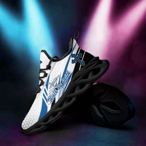 Jesus Walk By Faith Blue Running Sneakers: Christian Best Fashion Shoes for Men and Women