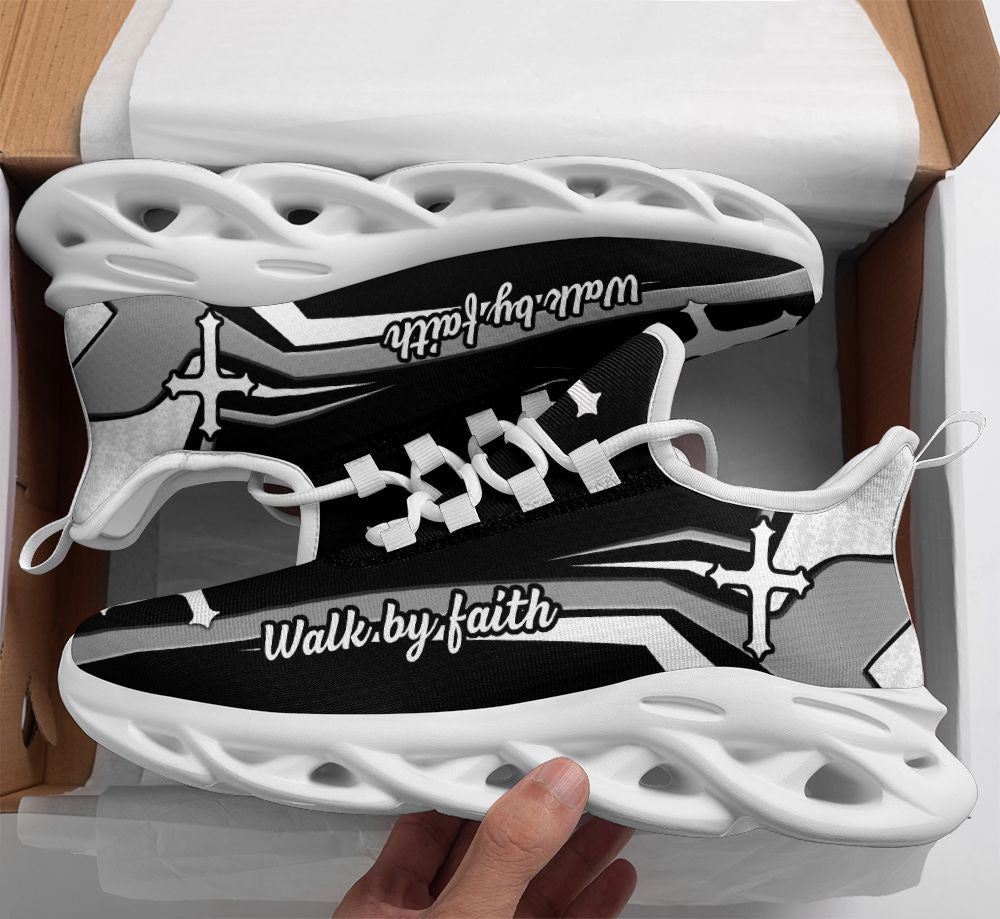 Jesus Walk By Faith Running Sneakers – Christian Best Black and White Shoes for Men and Women Jesus Walk By Faith Running Sneakers – Christian Best Black and White Shoes for Men and Women