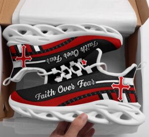 Faith Over Fear: Christian Red Black Jesus Running Sneakers for Men & Women