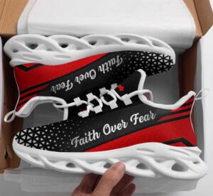 Red Jesus Faith Over Fear Running Shoes for Men and Women - Christian Best Max Soul Sneakers