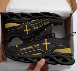 Jesus Yellow Faith Over Fear Running Sneakers - Christian Best Max Soul Shoes for Men and Women 3
