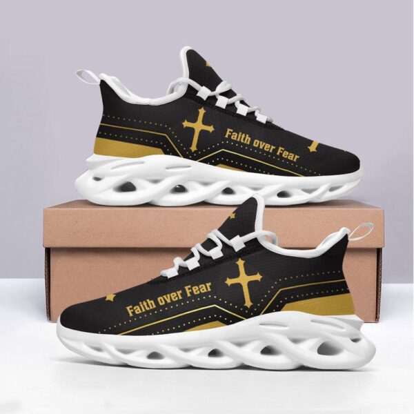 Jesus Yellow Faith Over Fear Running Sneakers – Christian Best Max Soul Shoes for Men and Women