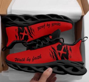 Red Jesus Walk By Faith Running Sneakers - Christian Best Shoes for Men and Women 1