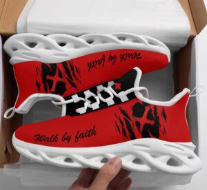 Red Jesus Walk By Faith Running Sneakers - Christian Best Shoes for Men and Women