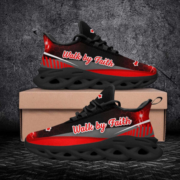 Red Jesus Walk By Faith Running Shoes – Christian Best Max Soul Shoes for Men and Women – Jesus Fashion Shoes