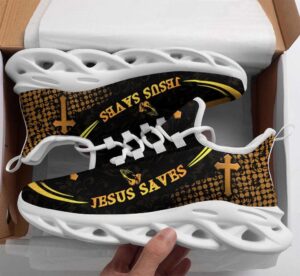 Christian Running Shoes: Jesus White Black Saves Sneakers for Men & Women - Max Soul Fashion Shoes