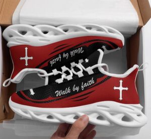 Red Jesus Walk By Faith Christ Sneakers - Christian Best Running Shoes for Men and Women
