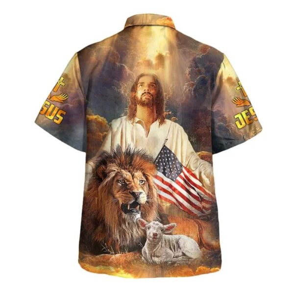 4th of July Jesus Lion & Lamb Christian US Flag Hawaiian Shirt for Men – Gift for Christian