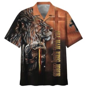 King Jesus Lion Armor Men s Christian Hawaiian Shirt - Gift for Christian