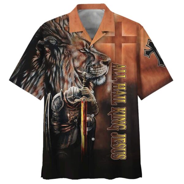 King Jesus Lion Armor Men s Christian Hawaiian Shirt – Gift for Christian