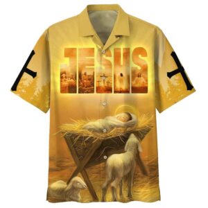 Christian Baby Jesus In A Manger Hawaiian Shirt - Men s Religious Gift
