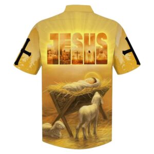 Christian Baby Jesus In A Manger Hawaiian Shirt - Men s Religious Gift 1