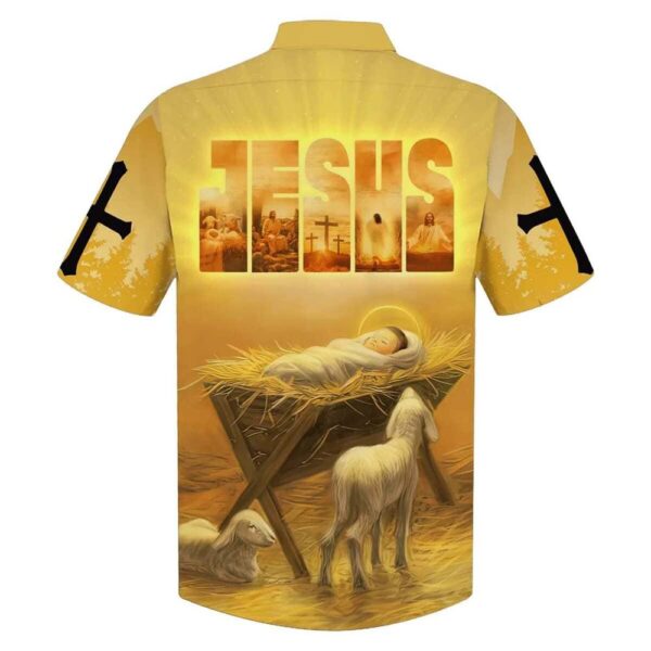 Christian Baby Jesus In A Manger Hawaiian Shirt – Men s Religious Gift