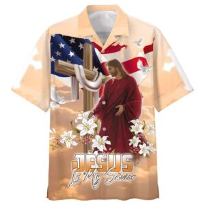 Jesus Is My Savior Hawaiian Shirt for Men - Cross & Lilies Design Best Christian Gift
